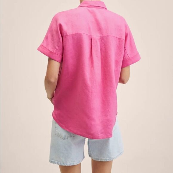 100% Linen Mango Shirt Pink Barbiecore Barbie Core - Picture 7 of 10